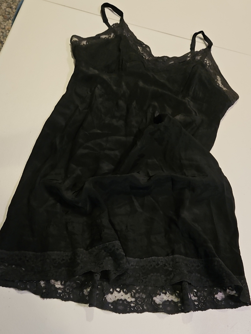 Vintage Slip Vanity Fair Altered Black Lace-Trim Slip 0217